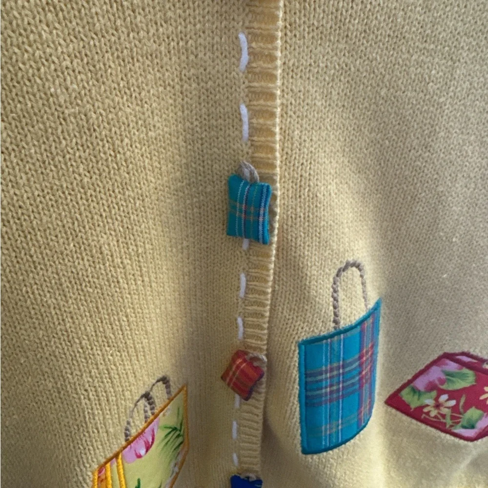 Vintage Mandal Bay Yellow‎ Embroidered Purses Cardigan Sweater Vest Size Large
